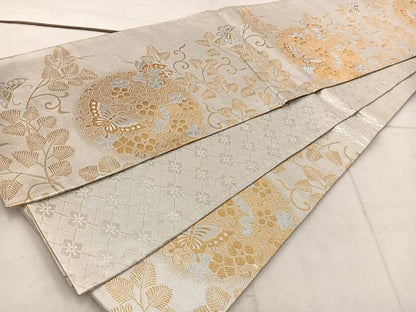 平和屋着物◎佐賀錦　六通柄袋帯　花蝶唐草文　金銀糸　正絹　逸品　BAAW1236mz