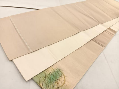 平和屋着物◎太鼓柄袋帯　手描き　花鳥文　引箔　正絹　逸品　BAAW1271mz