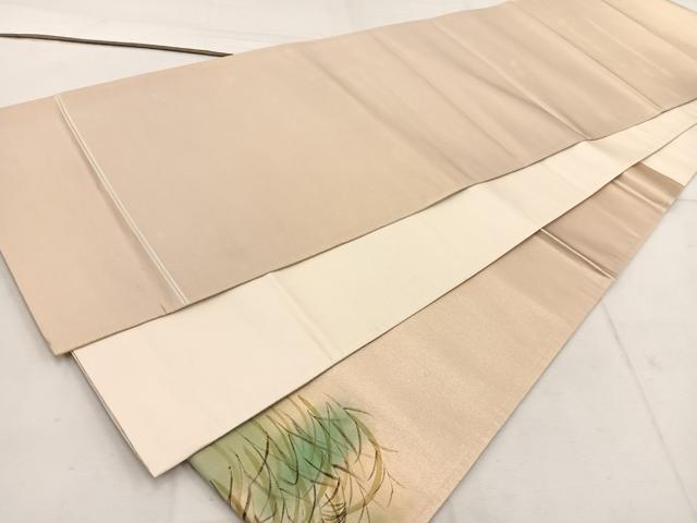 平和屋着物◎太鼓柄袋帯　手描き　花鳥文　引箔　正絹　逸品　BAAW1271mz