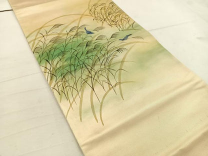 平和屋着物◎太鼓柄袋帯　手描き　花鳥文　引箔　正絹　逸品　BAAW1271mz