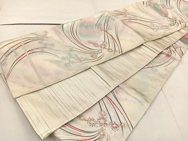 平和屋着物◎両面　全通柄袋帯　桃山　流水文　銀糸　正絹　逸品　BAAW1273mz