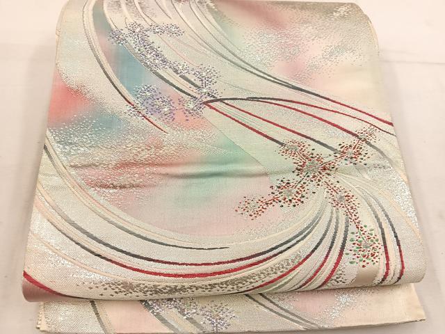 平和屋着物◎両面　全通柄袋帯　桃山　流水文　銀糸　正絹　逸品　BAAW1273mz