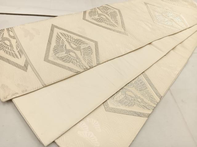 平和屋着物◎六通柄袋帯　唐織　双鶴　銀糸　正絹　逸品　BAAW1274mz