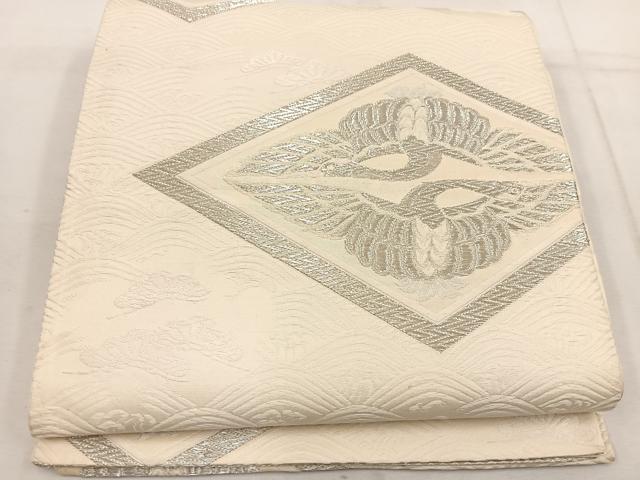 平和屋着物◎六通柄袋帯　唐織　双鶴　銀糸　正絹　逸品　BAAW1274mz