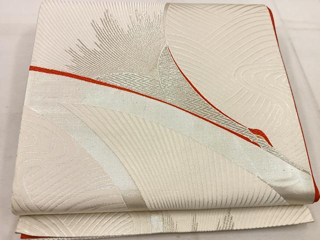 平和屋着物◎六通柄袋帯 瑞鶴錦波 銀糸 正絹 逸品 BAAW1276mz