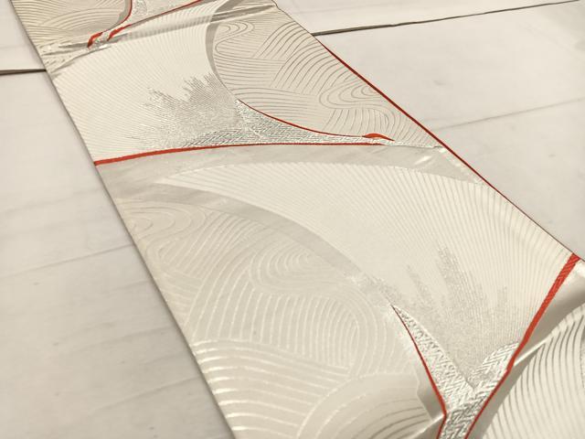 平和屋着物◎六通柄袋帯 瑞鶴錦波 銀糸 正絹 逸品 BAAW1276mz