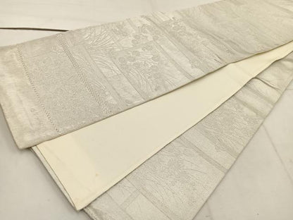 平和屋着物◎六通柄袋帯 佐賀つづれ織 菊花文 銀糸 正絹 逸品 BAAW1277mz