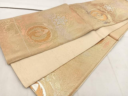 平和屋着物◎六通柄袋帯 鳳凰花丸文 金銀糸 正絹 逸品 BAAW1279mz