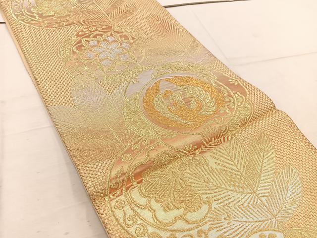 平和屋着物◎六通柄袋帯 鳳凰花丸文 金銀糸 正絹 逸品 BAAW1279mz