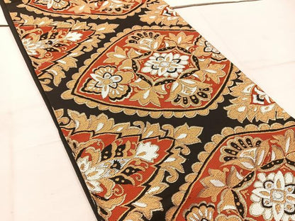 平和屋着物◎六通柄　京袋帯　更紗花文　黒地　金糸　正絹　逸品　BAAW1281mz