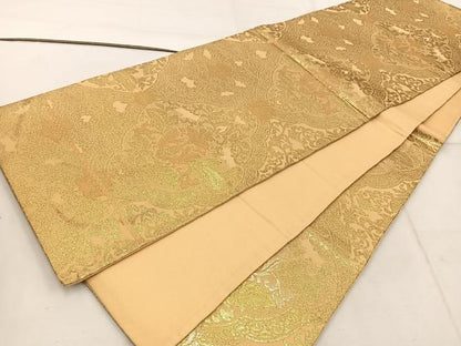 平和屋着物◎六通柄袋帯 更紗花文 金糸 正絹 逸品 BAAW1284mz