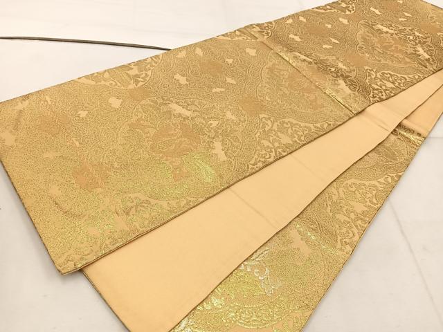 平和屋着物◎六通柄袋帯 更紗花文 金糸 正絹 逸品 BAAW1284mz