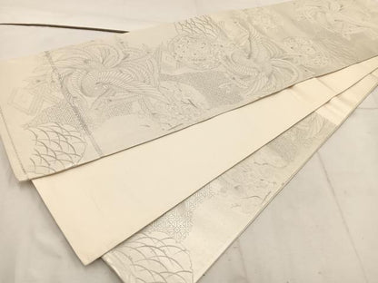 平和屋着物◎六通柄袋帯　刺繍　鳳凰花文　銀糸　引箔　正絹　逸品　BAAW1306mz