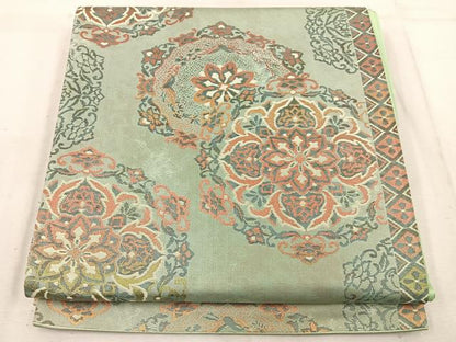 平和屋着物◎六通柄袋帯　正倉院花文　正絹　逸品　BAAW1308mz
