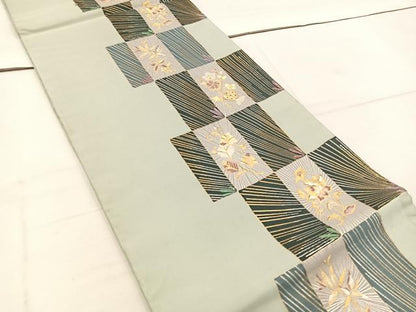 平和屋着物◎六通柄袋帯　枝花文　金銀糸　正絹　逸品　BAAW1312mz