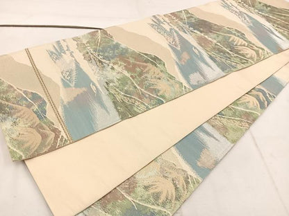 平和屋着物◎六通柄袋帯　遠山風景文　金銀糸　正絹　逸品　BAAW1314mz