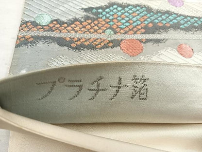 平和屋着物◎六通柄袋帯　雲取り丸文　プラチナ箔　正絹　逸品　BAAW1316mz