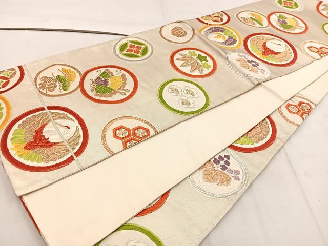 平和屋着物◎六通柄袋帯 唐織 花蝶丸文 金銀糸 鈴乃屋扱い 正絹 逸品 BAAW1322mz