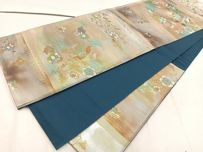 平和屋着物◎六通柄袋帯　花鳥文　金銀糸　引箔　正絹　逸品　BAAW1325mz