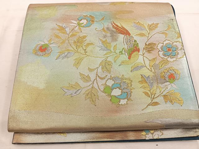 平和屋着物◎六通柄袋帯　花鳥文　金銀糸　引箔　正絹　逸品　BAAW1325mz