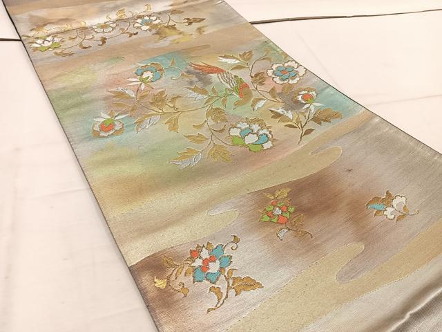 平和屋着物◎六通柄袋帯　花鳥文　金銀糸　引箔　正絹　逸品　BAAW1325mz