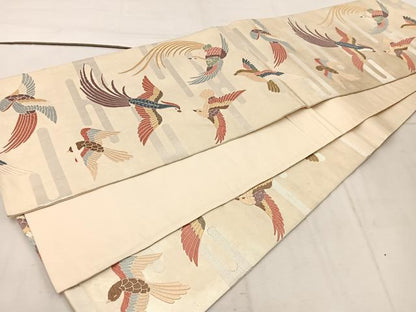 平和屋着物◎六通柄袋帯　唐織　鳳凰エ霞文　銀糸　正絹　逸品　BAAW1326mz