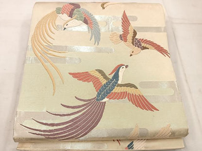 平和屋着物◎六通柄袋帯　唐織　鳳凰エ霞文　銀糸　正絹　逸品　BAAW1326mz