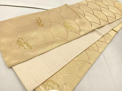 平和屋着物◎六通柄袋帯　立波文　金糸　正絹　逸品　BAAW1328mz