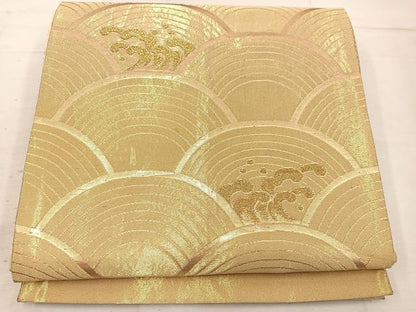 平和屋着物◎六通柄袋帯　立波文　金糸　正絹　逸品　BAAW1328mz