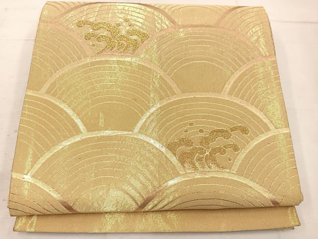 平和屋着物◎六通柄袋帯　立波文　金糸　正絹　逸品　BAAW1328mz
