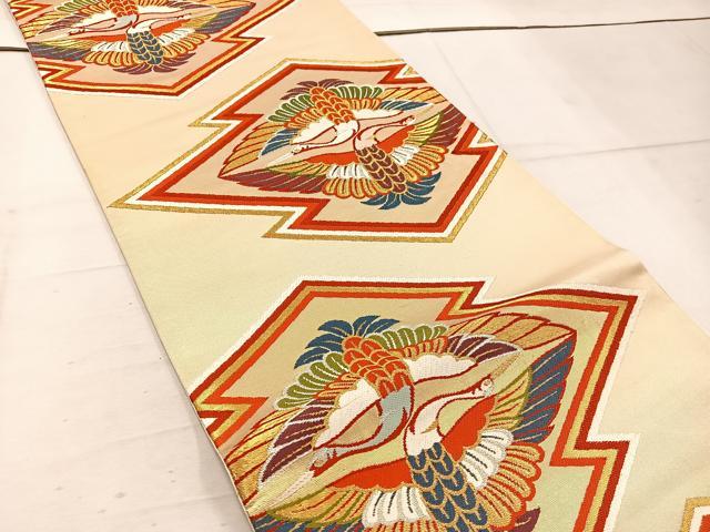 平和屋着物◎六通柄袋帯　唐織　松皮菱双鶴文　金銀糸　正絹　逸品　BAAW1330mz