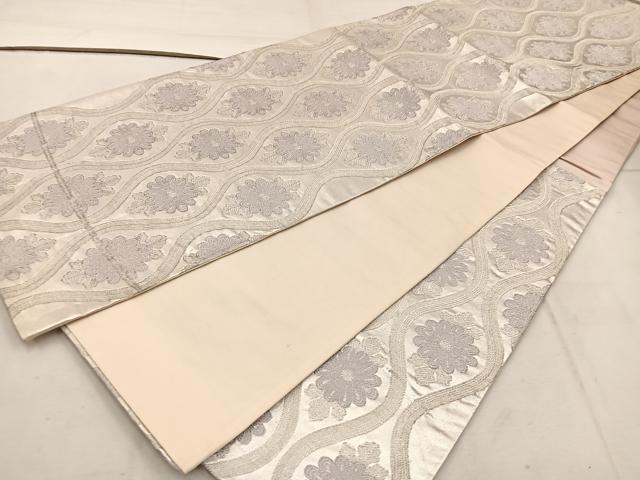 平和屋着物◎六通柄袋帯　立涌花文　銀糸　正絹　逸品　BAAW1337mz