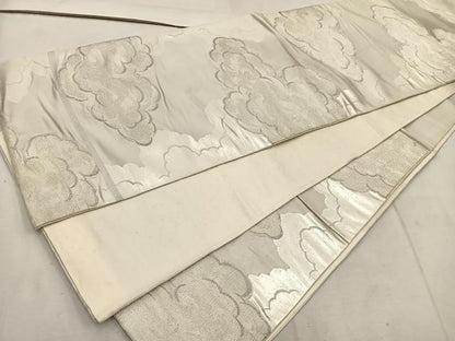 平和屋着物◎六通柄袋帯　雲重ね文　銀糸　正絹　逸品　BAAW1342mz