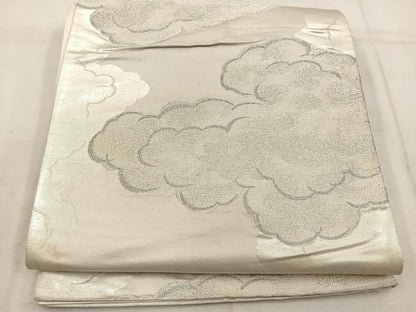 平和屋着物◎六通柄袋帯　雲重ね文　銀糸　正絹　逸品　BAAW1342mz
