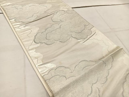平和屋着物◎六通柄袋帯　雲重ね文　銀糸　正絹　逸品　BAAW1342mz
