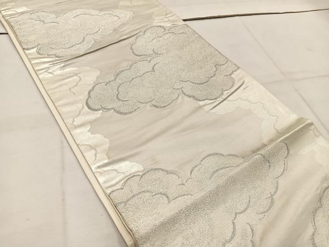平和屋着物◎六通柄袋帯　雲重ね文　銀糸　正絹　逸品　BAAW1342mz