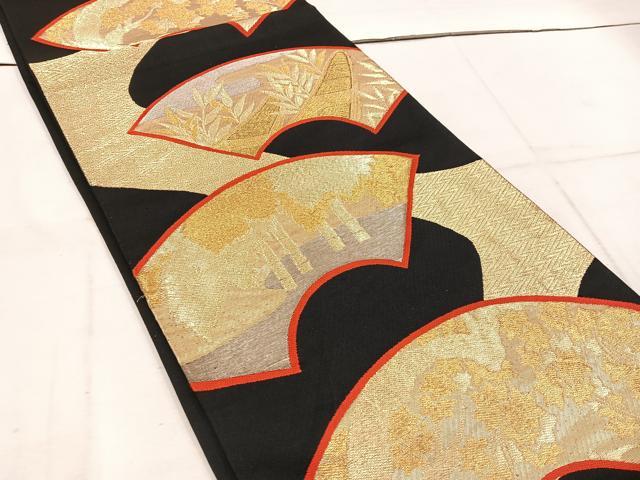 平和屋着物◎六通柄袋帯 地紙草葉文 黒地 金糸 正絹 逸品 BAAW1344mz