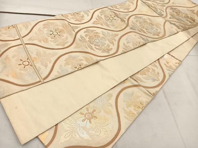 平和屋着物◎六通柄袋帯　立涌花文　金銀糸　正絹　逸品　BAAW1345mz