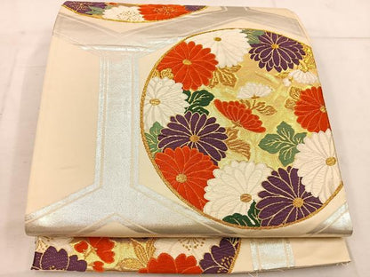 平和屋着物◎六通柄袋帯　唐織　菊花丸文　金銀糸　正絹　逸品　BAAW1346mz