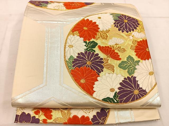 平和屋着物◎六通柄袋帯　唐織　菊花丸文　金銀糸　正絹　逸品　BAAW1346mz