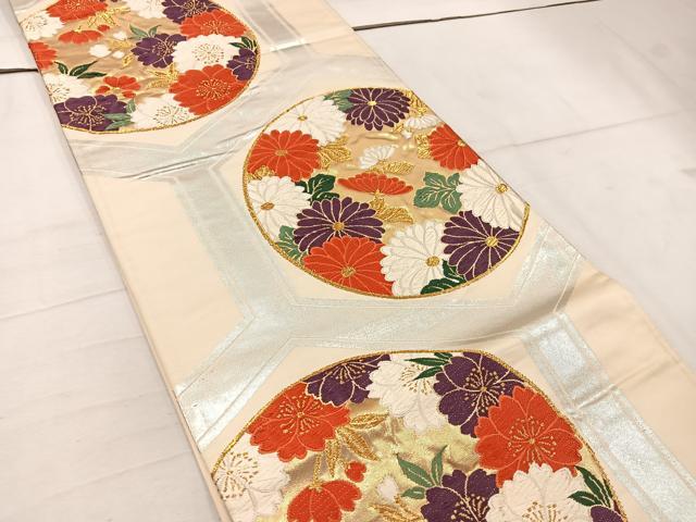 平和屋着物◎六通柄袋帯　唐織　菊花丸文　金銀糸　正絹　逸品　BAAW1346mz