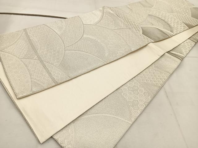 平和屋着物◎全通柄袋帯　青海波七宝花文　銀糸　正絹　逸品　BAAW1347mz
