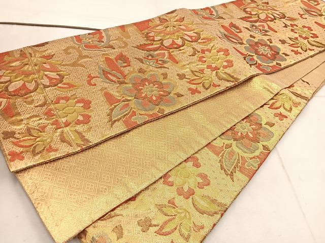 平和屋着物◎佐賀錦　六通柄袋帯　草花文　金糸　正絹　逸品　BAAW1355mz