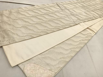 平和屋着物◎太鼓柄袋帯　唐織　切嵌　流水花文　銀糸　正絹　逸品　BAAW1356mz