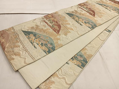 平和屋着物◎六通柄袋帯　遠山花文　金銀糸　正絹　逸品　BAAW1360mz