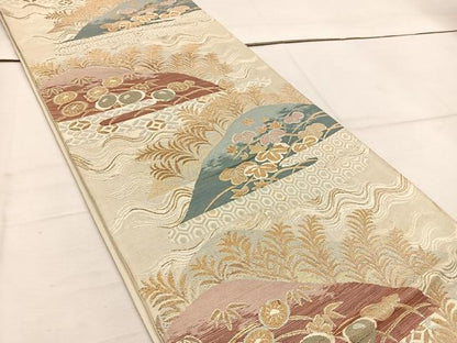 平和屋着物◎六通柄袋帯　遠山花文　金銀糸　正絹　逸品　BAAW1360mz