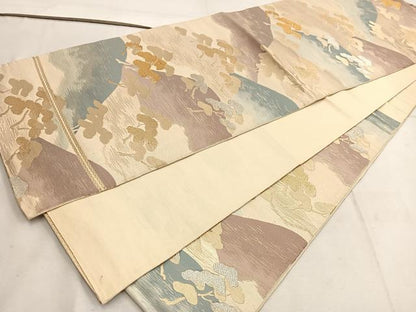 平和屋着物◎西陣　六通柄袋帯　遠山花文　金銀糸　正絹　逸品　BAAW1361mz