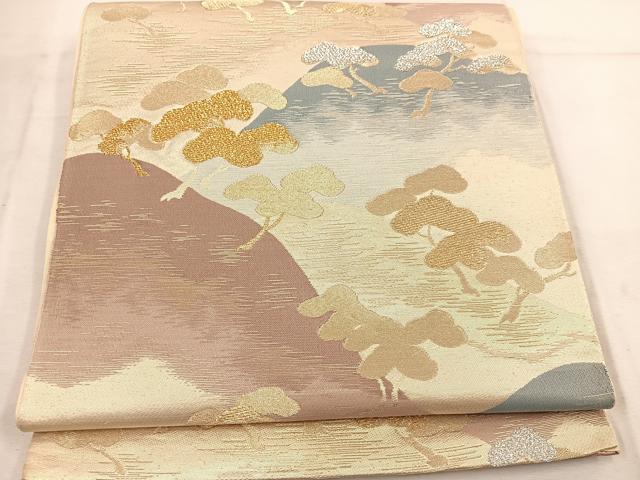 平和屋着物◎西陣　六通柄袋帯　遠山花文　金銀糸　正絹　逸品　BAAW1361mz