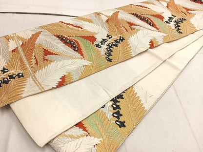 平和屋着物◎六通柄袋帯　草葉文　金糸　BAAW1362mz