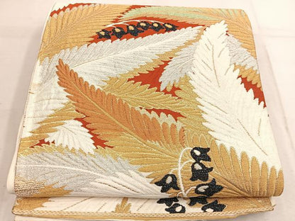 平和屋着物◎六通柄袋帯　草葉文　金糸　BAAW1362mz
